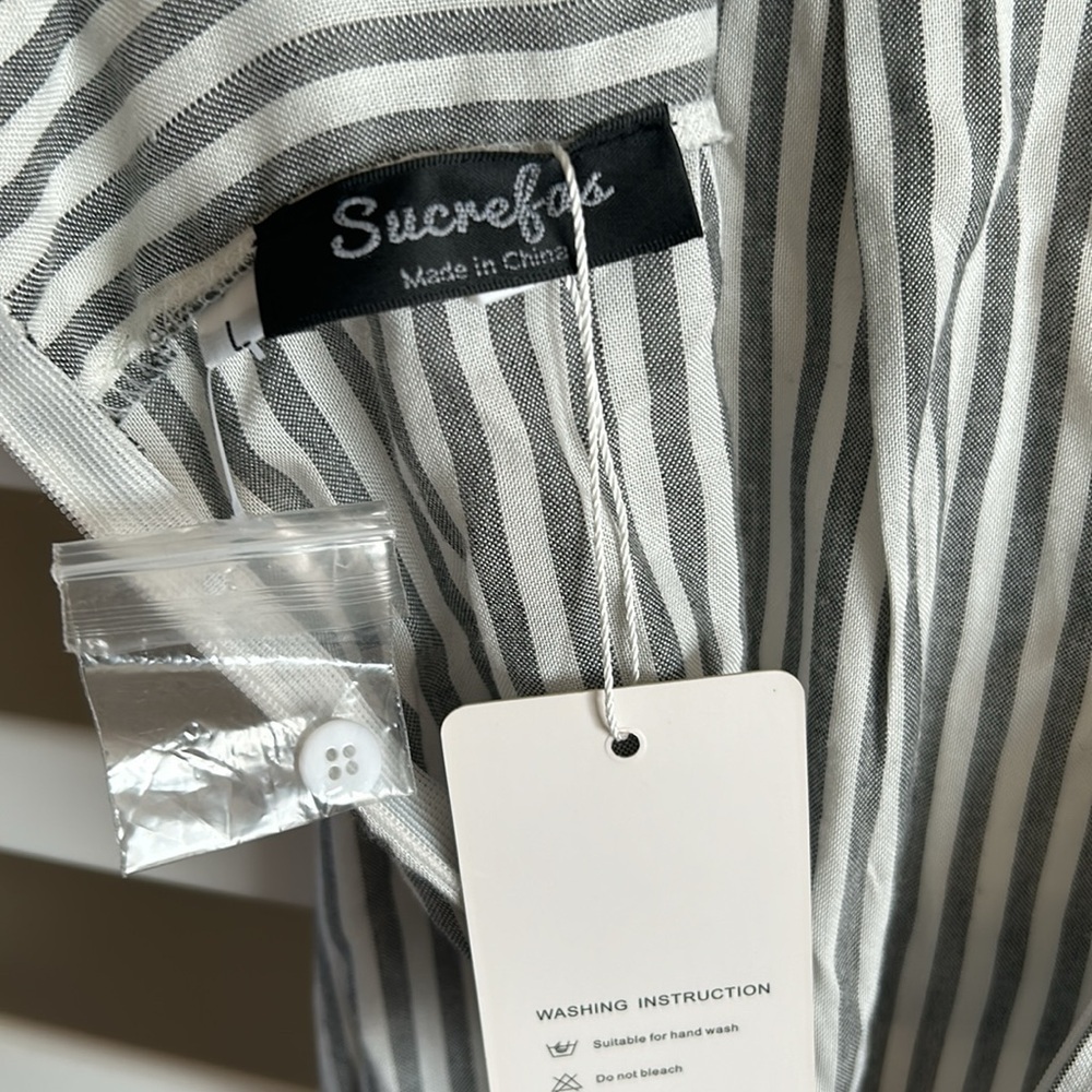 NWT SUCREFAS Striped Button Down Midi Gray and White Dress Size Large - Picture 7 of 14